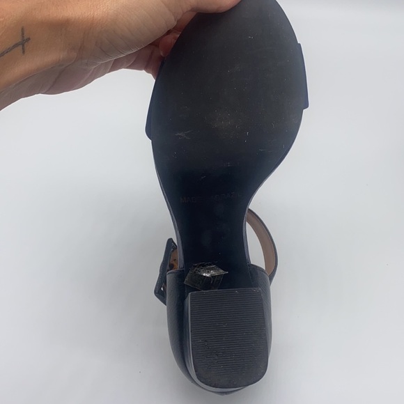 True Soul - Blue Suede And Black and Silver Leather Open Toe Heels Size 7 - Picture 9 of 15